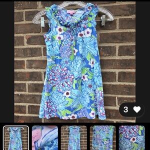 Lilly Pulitzer Blue Floral Ruffle Neck Sundress